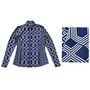J. McLaughlin Billie Jacket Catalina Cloth Zip Front Geometric Print Blue White